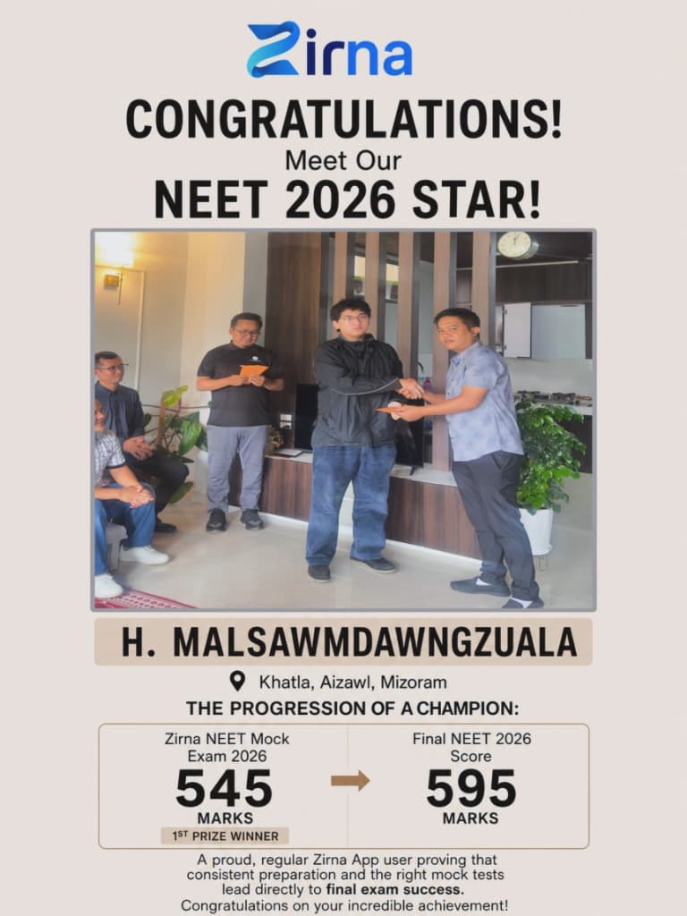 H. Malsawmdawngzuala - State NEET 2026 1st Place & Record Breaker using Zirna App